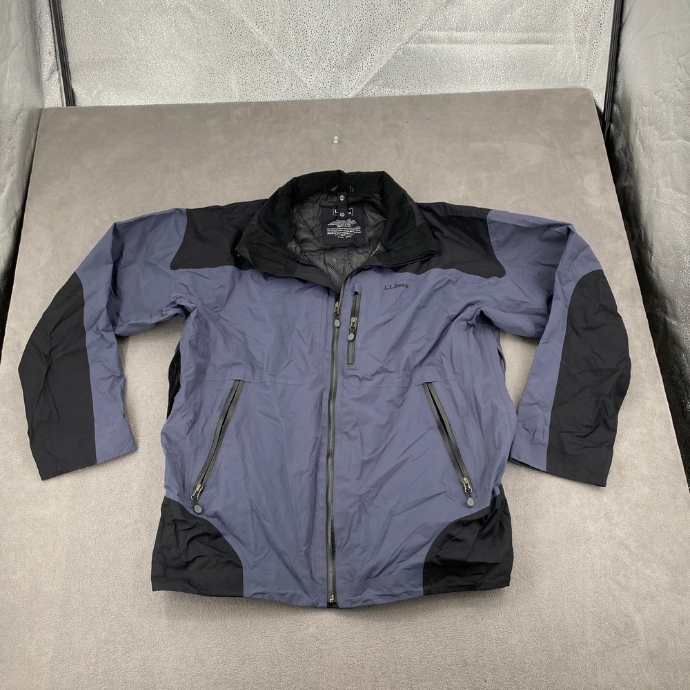 LL Bean Mens XL Tall Colorblock Rain Jacket Blue Black 0KBJ1 Mesh Lined Pit Zips